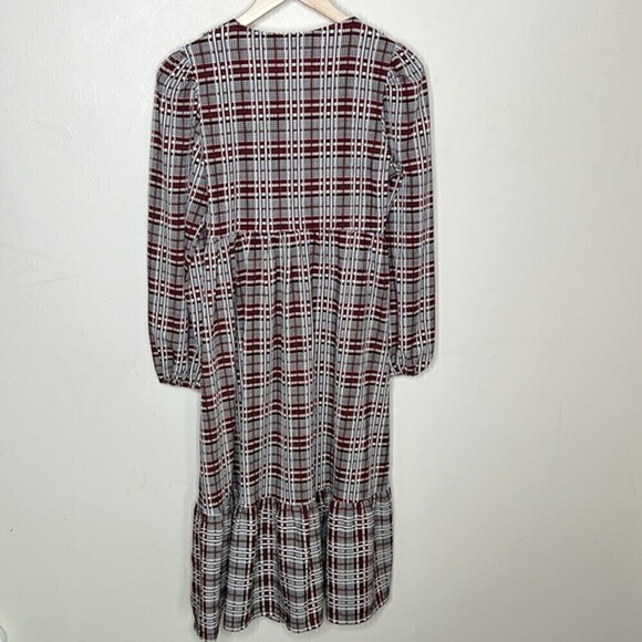 ASOS DESIGN MIDI SMOCK DRESS FRILL NECK BLACK & RUST CHECK PRINT SIZE 4P - Picture 3 of 11